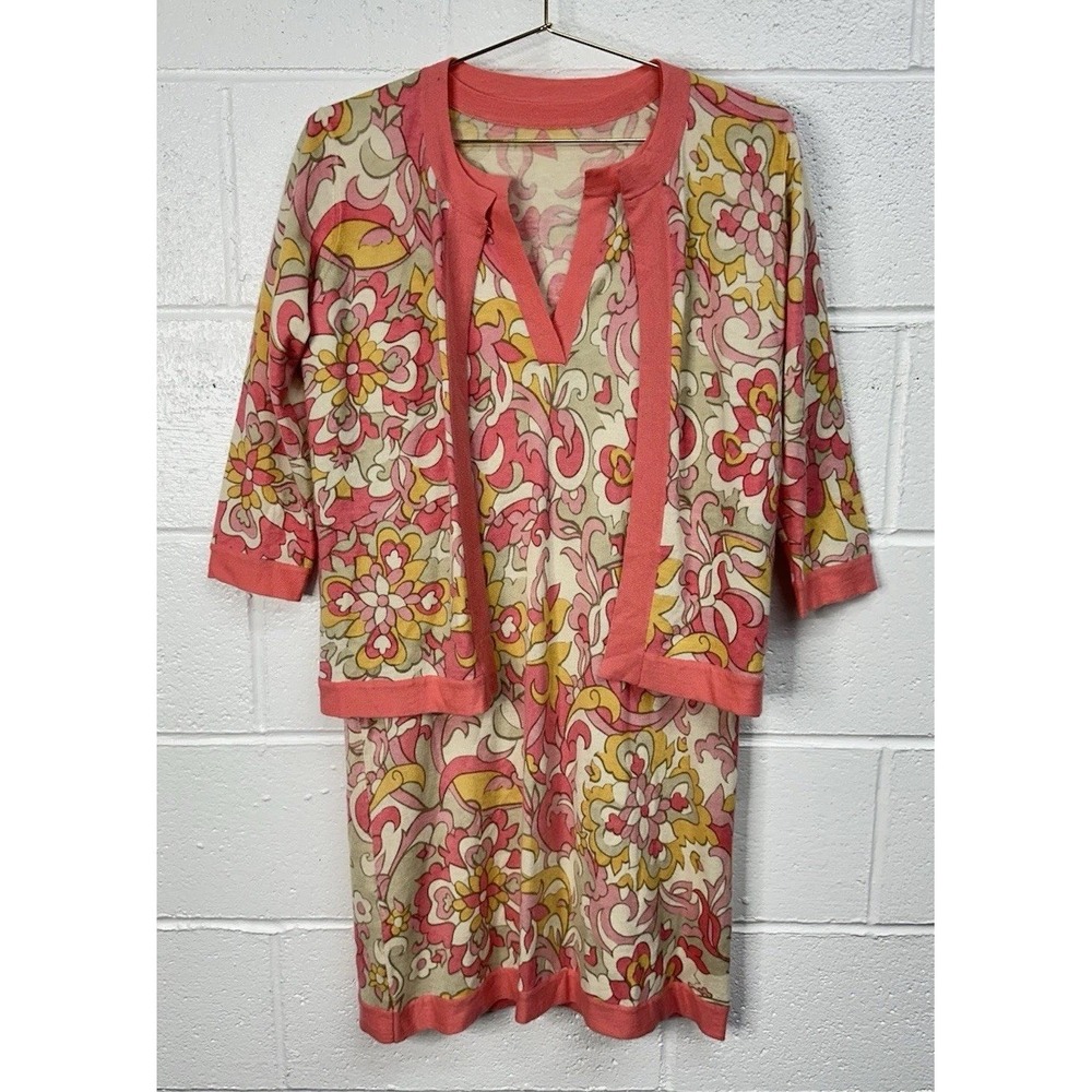 Kinross 100% Cashmere Multicolor‎ Floral Easter Dress Set With Cardigan / Medium